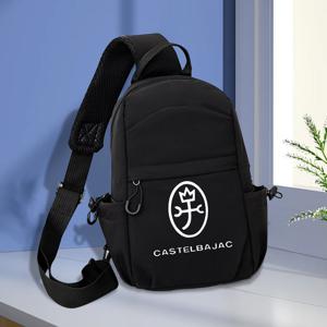 TEMU 1개 CastelbaJAC 소형 화이트 로고 블랙 캐주얼 메신저 백 - 조절 가능한 스트랩, 지퍼 잠금, 내구성 좋은 나일론 소재의 남녀공용 체스트 백, 데일리 사용에 적합, 크로스가방, 여성 숄더백, 가방 여성 숄더백, 미니백, 크로스백 미니, 버킷백, 미니가방, 나일론 크로스백