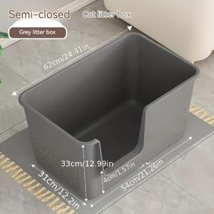TEMU 초대형 반밀폐형 고양이 화장실, 튀김 방지 디자인과 높은 가장자리 & 통합 분산 제어, 내구성 있는 폴리프로필렌 소재, 최대 12.9인치 고양이용 넉넉한 공간, 회색
