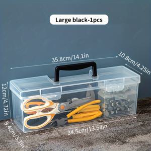 TEMU 1pc 클리어뷰 대용량 투명 플라스틱 도구 상자 핸들, 드라이버, 렌치, 못, 전기기사 수리 도구 주최자에 대한 휴대용 직사각형 보관함. 가정 / 상업용 사용. 크리스마스, 생일, 아버지의 날, 졸업 선물. DIY 도구 상자. 가정용 수리 도구 세트.
