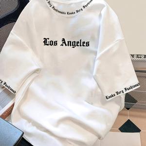 TEMU 남성용 로스앤젤레스 레터 프린트 티셔츠 - 레드 캐주얼 반팔 라운드넥 티, LA 레터링, 100% 폴리에스터, 세탁기 사용 가능, 캐주얼 외출 및 휴일에 적합, 티셔츠 | 캐주얼 스타일 | 세탁기 사용 가능 셔츠