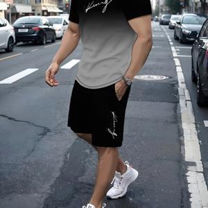 TEMU 남성용 투피스 운동복 세트 - 레드 & 블랙 그라데이션 