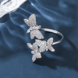 TEMU 여성용 조절 가능한 구리 밴드, 일상 및 파티용으로 완벽한 반짝이는 지르코니아가 있는 우아한 나비 반지