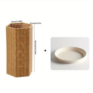 TEMU 1개 러스틱 모조 라탄 우산 거치대 – 가정, 호텔, 요가 매트 정리용 다용도 수납 바구니, 연한 중간 갈색 톤의 플라스틱 짠 디자인, 홈 수납 솔루션|러스틱 매력 장식|자연스러운 룩 정리함, 선반 바구니