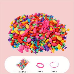 TEMU 216개의 플라스틱 팝 비즈 키트로 DIY 쥬얼리 만들기, 팔찌, 목걸이, 반지 만들기에 적합한 크리에이티브 크래프트 세트 - 수제 작품을 위한 다양한 비즈 모음