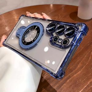 TEMU 삼성 S25 울트라 호환 메탈 마그네틱 투명 스탠드 폰 케이스 s25 s24 s23 s22 울트라 플러스 s24fe, 휴대폰 보호, 핸즈프리 뷰잉, 슬림 디자인, 커버, 소재, 스크래치 방지 커버, 보호 커버, 가젯 애호가, 테크 애호가