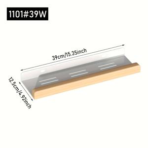 TEMU 1개 벽부착 욕실 선반 - 드릴 필요 없는 설치, 인조 나무 마감 & 주철 구조, 공간 절약형 부유선반 (접착 패드 포함), 화장품·화장품·수건 정리용 - 모던 홈 스토리지 솔루션, 디자인, 견고한 제작, 아파트 필수 아이템