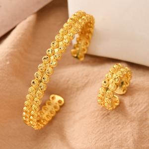 TEMU 2pcs 우아한 아랍 스타일 구리 금속 더블 레이어 팔찌 & 반지 세트 여성용 - 결혼식, 선물, رمضان 축제, 일상 착용 보석| 우아한 팔찌 세트| 금속 마감, 이슬람 보석