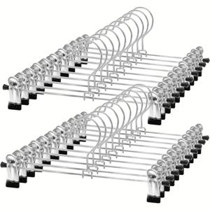 TEMU 클립이 있는 조절 가능한 금속 바지걸이 20개 팩 - 주름진 의류용 내구성 있는 스커트 및 청바지 랙, 공간 절약형 옷장 정리대, 여성 패션 필수품, 안전한 의류 보관 솔루션, 의류 수납 | 조절 가능한 걸이 | 금속 구조의 옷걸이|바지걸이