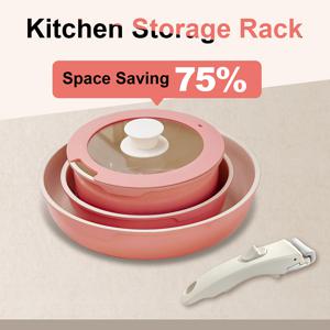 TEMU IKTU 논스틱 알루미늄 조리기구 5종 세트, 분리형 손잡이, 세척 및 보관 간편, 인덕션·가스·모든 스토브 호환, 캠핑용 논스틱 조리기구 세트, 할로윈 선물