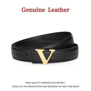 TEMU 여성용 정품 가죽 벨트 'V' 버클 - 대형/글자 크기 (A-Z) - 브라운/블랙 드레스 벨트, 비즈니스, 웨딩, 캐주얼용 - 정장, 청바지, 정장 의상을 위한 전문가용 허리 조임 - 선물용 럭셔리 액세서리