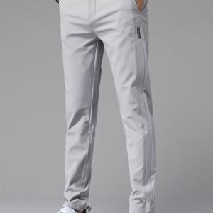 TEMU 남성용 고신축 캐주얼 팬츠 - 통기성 좋은 여름용 아이슬리키 섬유, 레귤러 핏 단색, 세탁기 사용 가능 일상 편안함, 유연한 디자인, 매끄러운 질감