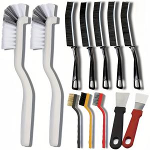 TEMU 긴 손잡이가 있는 내구성 있는 틈새 청소 브러쉬 세트 12개 - 주방, 욕실 및 가정용으로 적합한 무장전 플라스틱 솔
