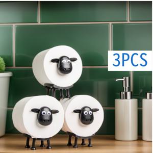 TEMU 3개 세트 귀여운 양 모양 화장지 홀더 - 블랙 페이스 & 화이트 , 내구성 있는 플라스틱 소재, 설치 불필요한 욕실 액세서리, 현대적인 홈 데코, 재미있는 화장지 홀더, 튼튼한 구조, 가벼운 무게, 선물 아이디어