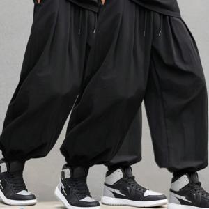 TEMU 2pcs 남성용 캐주얼 드로스트링 스웨트 팬츠 - 포켓이 있는 울트라 루즈핏, 여름 통기성 아이스 슬리키 섬유 재질 냉각 팬츠, 야외 통근용 편안한 탄력 있는 허리 밴드 조깅 팬츠, 남녀 공용 다용도 패션 긴 바지, 조깅 팬츠, 남녀 공용 의류, 탄력 있는 허리 밴드 바지, 통기성 재질|여름바지