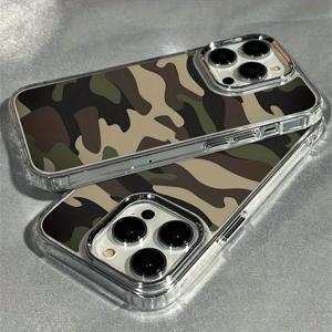 TEMU 아이폰 16PLUS/16 Pro Max/16/15/14/13/12/11용 밀리터리 텍스처 울트라 클리어 TPU 케이스, 크롬 실버 카메라 프레임, 세련된 모던 스타일, 충격 방지, 먼지 방지, 노란 변색 방지