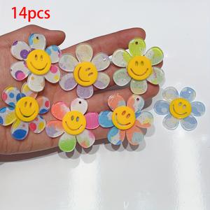 TEMU 14pcs 컬러풀한 글리터 Joiyful Face Sunflower 아크릴 펜던트 자수 DIY 키체인 폰 체인 가방 자수 재료