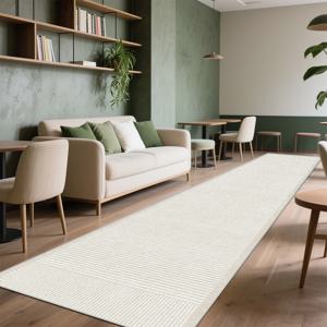 TEMU 1개 초대형 베이지 & 화이트 모던 추상 러너 매트 - 복도, 거실, 발코니용 대형 직사각형 매트 - 베이지에 연갈색 포인트 - 대형 공간용 세탁 가능 매트 - 긴 복도 & 좁은 공간을 위한 럭셔리 바닥 매트 - 내구성 & 쉬운 청소 디자인, 대형 바닥 매트, 세탁 가능 복도 러너 매트, 긴 복도 매트, 초대형 바닥 매트