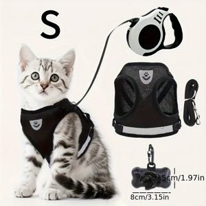TEMU 4개 세트 봄/여름 조절 가능한 통기성 강아지와 고양이 하네스 - 자동 리트랙터블 리쉬 5m, 똥봉 분배기 포함, 탈출 방지 애완동물 의류, 새끼고양이 및 강아지용 조절 가능 반사 고양이 백 스트랩, 필수 펫 키트|강아지옷