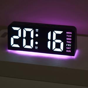 TEMU 1pc 현대적인 LED 디지털 시계, 이중 알람, 날짜 및 주차 표시, 조절 가능한 밝기, 다색 백라이트, 배터리 및 USB 전원 (배터리 미포함) - 침실, 가정, 사무실 책상, 침실용 전자 시계, 침실용 시계, 디자인, 내구성 플라스틱