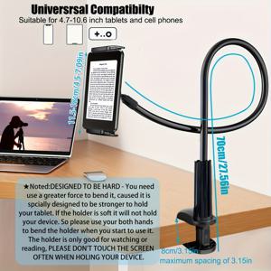 TEMU 안정적인 두꺼운 알루미늄 합금 거위 목 태블릿 및 휴대폰 스탠드 홀더, 침대 옆, 침대 머리, 책상, 긴 팔 휴대폰 홀더, for iPad/iPhoneX/for iPad, 스위치, Kindle E-Readers 또는 기타 4.5~ 10.6인치 장치에 사용할 수 있습니다.|핸드폰거치대|휴대폰거치대