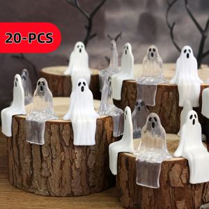 TEMU 20개 할로윈 앉아 있는 놀란 유령 - 1.96인치 야외 정원 미니어처 투명 장식, 마당 발코니 화분 현관 장식용, 독특한 할로윈 및 추수감사절 선물