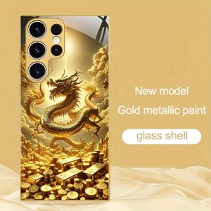 TEMU 12월 2023년부터 26일 2024년까지 다양한 갤럭시 모델용 골드 메탈릭 페인트와 드래곤 패턴이 있는 새로운 럭셔리 골든 시리즈 보호 케이스, S25 울트라, S24, S23 등 포함, 15개 이상의 다양한 모델에 사용 가능