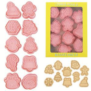 TEMU 10개 크리스마스 도우 스탬프 플라스틱 압착 쿠키 몰드, 베이킹 & 가족 활동용 제과류 굽기 장식