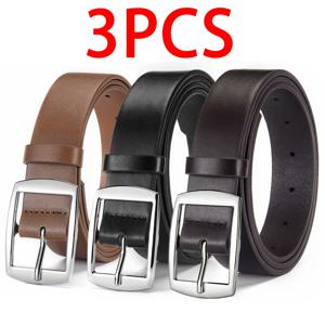 TEMU 3개 세트 남성용 고급 PU 가죽 벨트 – 메탈 핀 버클, 비즈니스 & 캐주얼 웨어 스타일리시 디자인, 플러스 사이즈 – 완벽한 선물 아이디어
