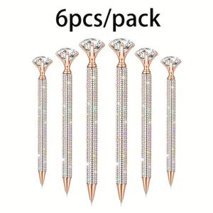 TEMU 6개 세트 대형 펜, 블랙 잉크 반짝이는 금속 볼펜 – 학교 & 사무용품, 크리스마스 결혼식 생일 선물, 졸업 기념 선물, 서명 필기 도구, 비즈 장식 볼펜, 과 액센트가 있는 각인 볼펜, 개 모양 펜, 멀티컬러 펜, 미니멀 디자인, 고급 볼펜, 스타일리시한 문구류, 럭셔리 필기 도구, 학생 선물, 우아한 디자인, 볼펜, 펜