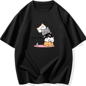 TEMU 남성용 플러스 사이즈 귀여운 고양이 프린트 스트레치 티셔츠, 봄 여름을 위한 오버사이즈 반소매 탑, 크고 키가 큰 남자를 위한 인과적 느슨한 옷