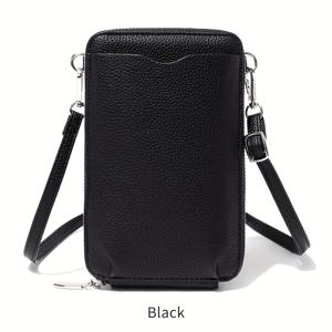 TEMU 포에버 미인 여성 캐주얼 지퍼 지갑 및 휴대폰 가방, 심플한 단색 크로스바디 가방, 조절 가능한 어깨 끈, 라이치 엠보싱 세로 지갑, 카드 슬롯, 경량, 탈착 가능한 끈, 지퍼 잠금, 폴리에스터 안감