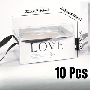 TEMU 10개 팩 거울 마감 핑크 종이 선물 상자 손잡이 포함, 심플 스타일, 꽃꽂이에 완벽, 사랑 디자인, 다중 구성 요소