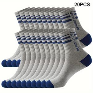TEMU 남성용 심플 캐주얼 스포츠 레터 크루 양말 20켤레, 땀 흡수 편안한 통기성 비즈니스 양말