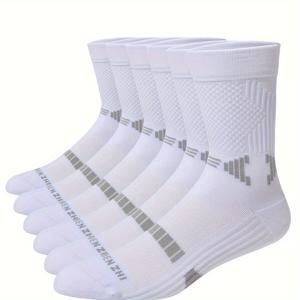 TEMU 여성용 아치 지원 압박 스타킹 6켤레 - 혈액 순환 및 안정성 강화, 사계절용 하이탑 & 커프 디자인, 러닝, 사이클링, 헬스, 하이킹, 테니스용 - 화이트 & 블랙 트레이닝 양말 (세탁기 사용 가능) - 평발 및 발바닥 지원에 이상적 - 혈액 순환 및 근육 강화를 위한 타겟 압박 구역 솔리드 컬러 디자인