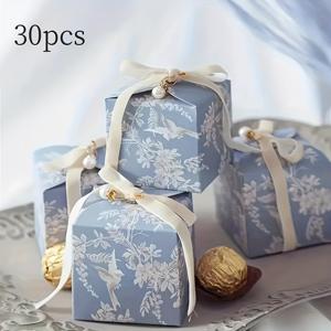 TEMU 12/30 꽃과 새 축제 사탕 상자, 진주 벨벳 리본이 달린 결혼식 생일 파티 사탕 포장 상자, 비즈니스 기념일 축하, 결혼식 손님 리셉션 장식, 크리스마스, 할로윈