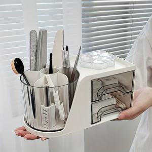 TEMU 1pc 회전 네일 아트 주최자 - 네일 도구, 젤, 브러시 및 사무용품을 위한 다기능 보관함 - 쉽게 볼 수 있는 투명 디자인 - 가정 또는 살롱 사용에 이상적