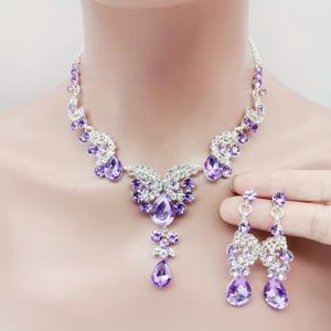 TEMU 신부를 위한 우아한 고급 유럽 및 미국 인기 보라색 귀걸이와 목걸이 세트, 결혼식 및 공식 행사에 완벽, 반짝이는 라인스톤과 아연 합금으로 장식, 일상 착용에 이상적, 웨딩 쥬얼리| 스타일|아연 합금 주얼리|은목걸이