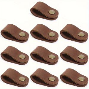 TEMU 10개 팩 소 가죽 정품 가죽 케이블 정리기 - 스냅 잠금 장치가 있는 코드 관리 랩 - 이어폰, USB 케이블, 충전기 전선 - 전자 액세서리 이어버드 키퍼 - 배터리 필요 없음