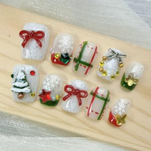 TEMU 10개 고급 크리스마스 트리 크리스마스 눈송이 수제 손톱, 크리스마스 휴일 네일 장식, 크리스마스 휴일 여자 손톱 패치
