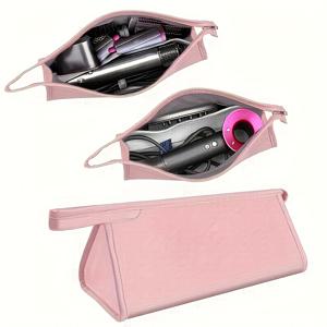 TEMU 시크한 핑크/실버 헤어 드라이어 & 컬링 아이언 여행 케이스 - 경량, 벽걸이 드릴 없는 여성용 보관 가방