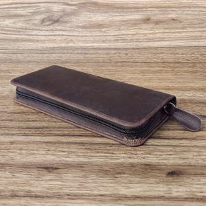 TEMU 빈티지 크레이지 호스 가죽 연필 케이스 - 다기능 대용량 진짜 소가죽 펜 거치대 지퍼 포함 - 매일 사무실 정리용 휴대용 포켓 삽입물 - 이상적인 크리스마스와 생일 선물입니다.|필통