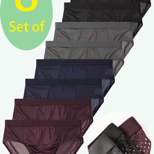 TEMU 8개입 남성용 통기성 속옷 브리프 - 핏감 좋은 고탄력 메쉬 복서/일반 컷 솔리드 컬러 삼각 팬티, 편안한 캐주얼 및 일상복, 대량 구매용 (손세탁 가능)