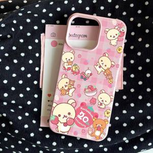 TEMU 최신 핑크 베어 자매 라인 드로잉 폰 케이스, 인조 리치 질감, 아이폰 모델 16/15/14/13/12/11/7/7 PLUS/XS/XR/XS MAX/16 Pro/16 Plus/16 Pro Max 호환, 부드럽고 귀여운 디자인