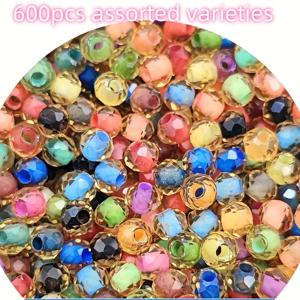 TEMU 600/300개 4mm 골든 코어 휠 유리 비즈 - 더블 다이 천연 컬러 DIY 주얼리 만들기, 팔찌 & 목걸이 스페이서 비즈, 수제 공예용품, 창의적인 디자인, 내구성 있는 비드 소재