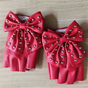 TEMU 장식 스터드와 리본이 달린 여성용 PU 가죽 핑거리스 장갑 - 신축성 있는 스트레치 핏, 블랙, 나이트클럽 및 캐주얼 외출, 댄스, 운전용 자카드 스티칭