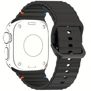 TEMU 애플 워치 시리즈 10/9/8/7/6/SE/5/4용 조절 가능한 실리콘 시계 밴드 - 웨이브 패턴 디자인, 금속 버클, 스포츠 교체 스트랩, 블랙, 화이트, 핑크 옵션, 스포츠 시계 밴드 | 조절 가능한 실리콘 밴드 | 금속 버클 시계