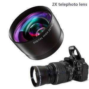 TEMU 58mm 나사형 카메라 렌즈 0, 45 광각 렌즈 2배 줌 렌즈, 사진용 두 가지 기능, 광각 매크로 렌즈, 카메라 58mm 0, 45배 확대 변환 렌즈 전문 광학 유리 카메라 클로즈업 렌즈, 2배 줌 렌즈 58mm 2배 확대, 캐논 니콘 소니에 적합한 58mm 마운트 카메라