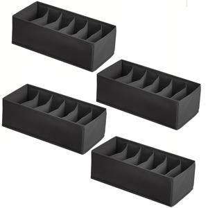 TEMU 속옷, 팬티 및 양말용 블랙 부직포 보관함 4개 세트 - 옷장용 접이식 서랍 정리함, 쉬운 란제리 조직을 위한 다구획 디자인, 의류 정리 수납