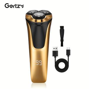 TEMU GERTZY 남성용 전기 면도기 사이드버른 트리머 포함, IPX6 고급스러운 품질, USB 타입-C 충전, 지능형 디지털 디스플레이, 3개의 로터리 헤드, 골든 & 블랙 디자인 - 완벽한 아버지의 날 선물, 정밀 면도 | 세련된 그루밍 도구 | 세척 가능한 면도날