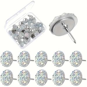 TEMU 30개 라인스톤 푸시핀 세트 - 게시판, 코르크 보드, 포스터 및 벽 장식용 다양한 색상의 반짝이는 레진 장식 압정